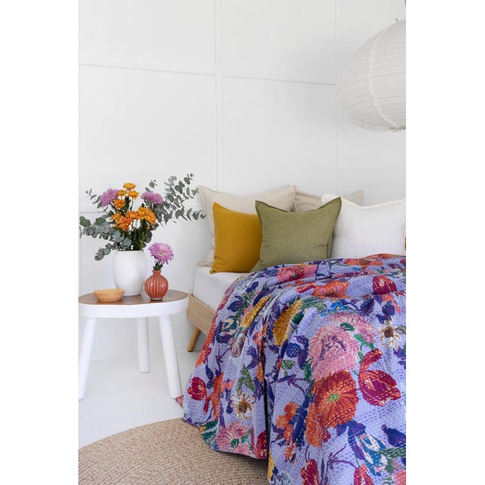 Kantha Quilt Indian Quilt Block Print Quilt Bedspread Bohemian Boho Cotton Throw Quilt Handmade Blanket Doona King Size KQ27