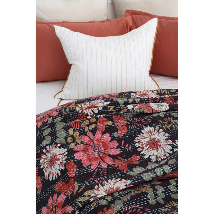 Kantha Quilt Indian Quilt Block Print Quilt Bedspread Bohemian Boho Cotton Throw Quilt Handmade Blanket Doona King Size KQ28