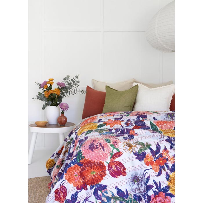Kantha Quilt Indian Quilt Block Print Quilt Bedspread Bohemian Boho Cotton Throw Quilt Handmade Blanket Doona King Size KQ41