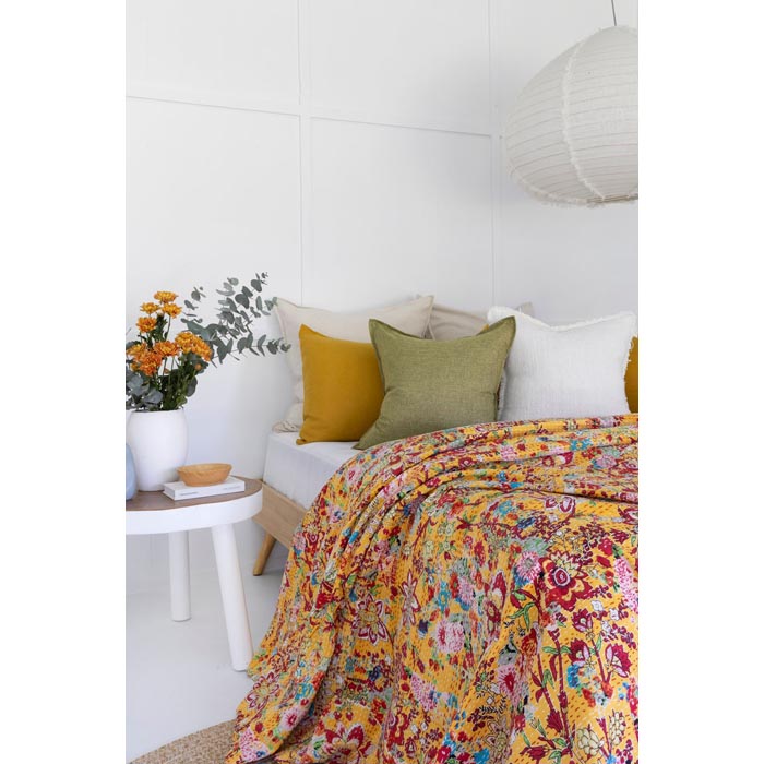 Kantha Quilt Indian Quilt Block Print Quilt Bedspread Bohemian Boho Cotton Throw Quilt Handmade Blanket Doona King Size KQ42