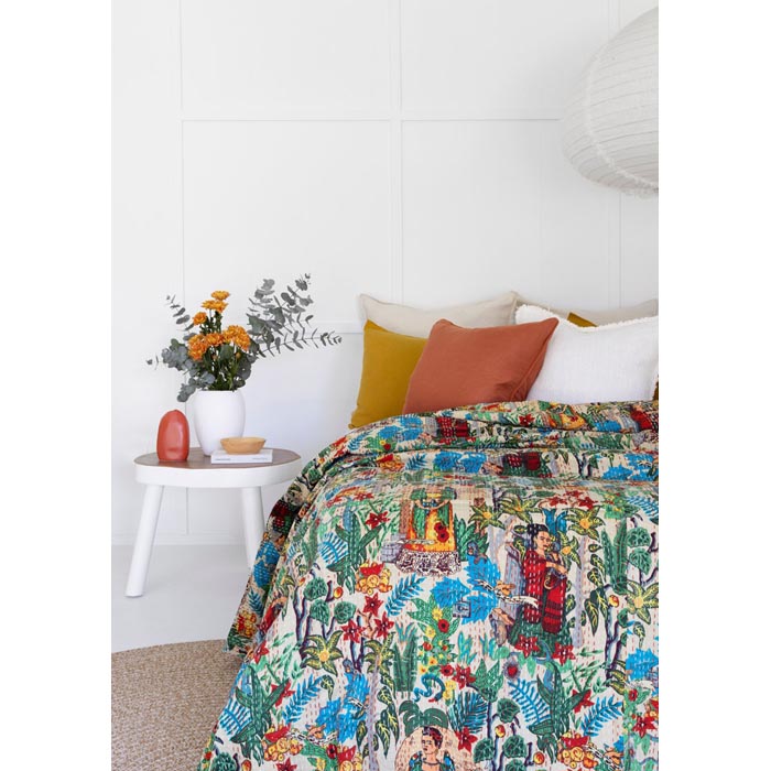 Kantha Quilt Indian Quilt Block Print Quilt Bedspread Bohemian Boho Cotton Throw Quilt Handmade Blanket Doona King Size KQ43