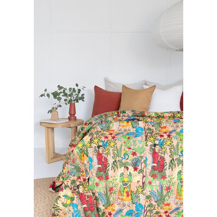 Kantha Quilt Indian Quilt Block Print Quilt Bedspread Bohemian Boho Cotton Throw Quilt Handmade Blanket Doona King Size KQ46