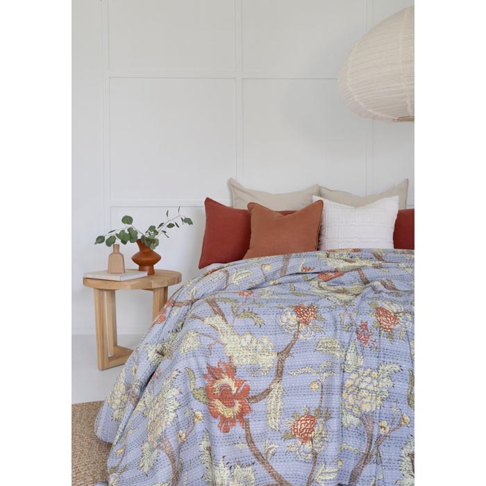 Kantha Quilt Indian Quilt Block Print Quilt Bedspread Bohemian Boho Cotton Throw Quilt Handmade Blanket Doona King Size KQ47