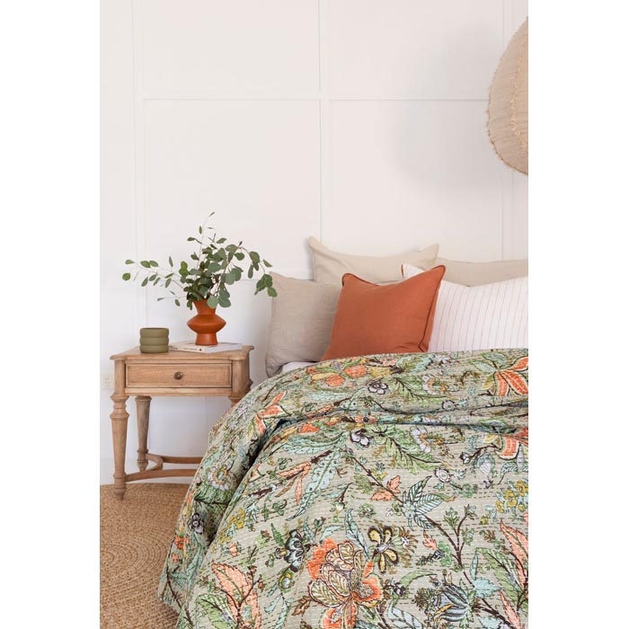 Kantha Quilt Indian Quilt Block Print Quilt Bedspread Bohemian Boho Cotton Throw Quilt Handmade Blanket Doona King Size KQ57