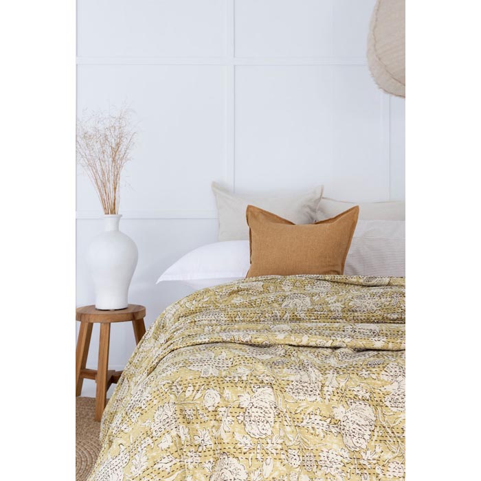 Kantha Quilt Indian Quilt Block Print Quilt Bedspread Bohemian Boho Cotton Throw Quilt Handmade Blanket Doona King Size KQ58