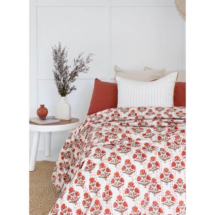 Kantha Quilt Indian Quilt Block Print Quilt Bedspread Bohemian Boho Cotton Throw Quilt Handmade Blanket Doona King Size KQ61