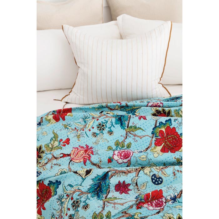 Kantha Quilt Indian Quilt Block Print Quilt Bedspread Bohemian Boho Cotton Throw Quilt Handmade Blanket Doona King Size KQ65