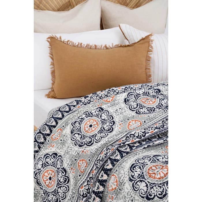 Kantha Quilt Indian Quilt Block Print Quilt Bedspread Bohemian Boho Cotton Throw Quilt Handmade Blanket Doona King Size KQ68