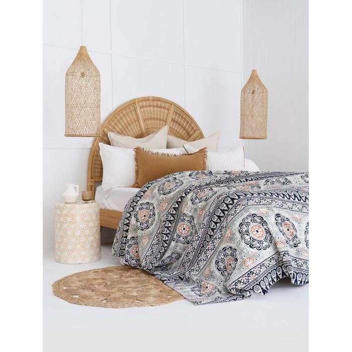 Kantha Quilt Indian Quilt Block Print Quilt Bedspread Bohemian Boho Cotton Throw Quilt Handmade Blanket Doona King Size KQ69