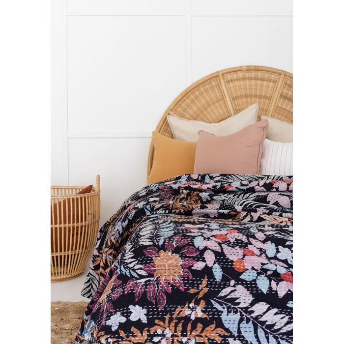 Kantha Quilt Indian Quilt Block Print Quilt Bedspread Bohemian Boho Cotton Throw Quilt Handmade Blanket Doona King Size KQ70