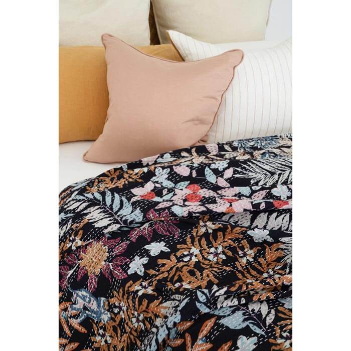 Kantha Quilt Indian Quilt Block Print Quilt Bedspread Bohemian Boho Cotton Throw Quilt Handmade Blanket Doona King Size KQ70