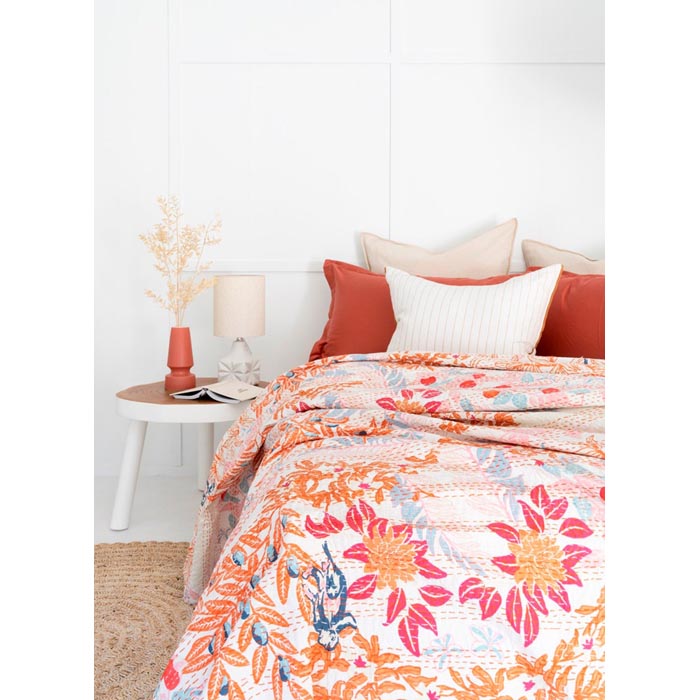 Kantha Quilt Indian Quilt Block Print Quilt Bedspread Bohemian Boho Cotton Throw Quilt Handmade Blanket Doona King Size KQ71