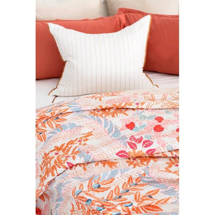 Kantha Quilt Indian Quilt Block Print Quilt Bedspread Bohemian Boho Cotton Throw Quilt Handmade Blanket Doona King Size KQ71
