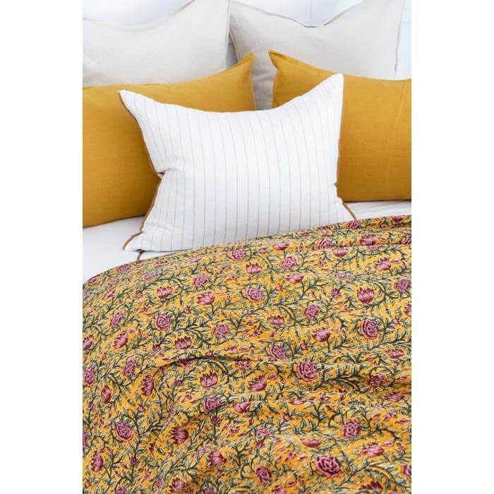 Kantha Quilt Indian Quilt Block Print Quilt Bedspread Bohemian Boho Cotton Throw Quilt Handmade Blanket Doona King Size KQ73