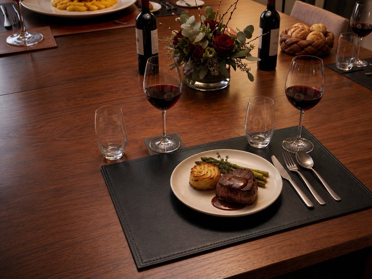 Placemat Black Leather Desk Mat | Multi-Purpose Table Protector