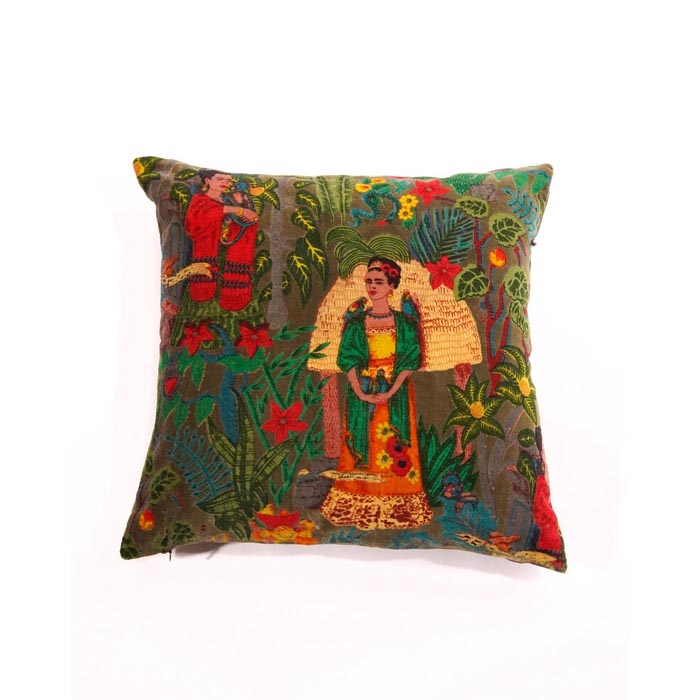 Linen Connections Frida Kahlo Velvet Cushion Cover Frida’s Garden Cushion Handmade Mexico Muertes Decorative Cushion 100% cotton velvet CC192