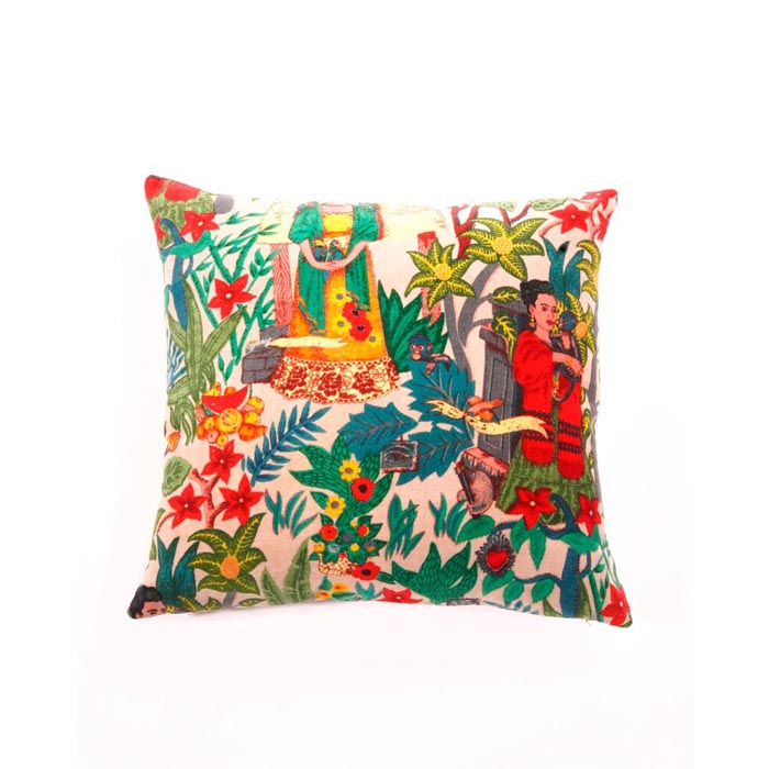 Linen Connections Frida Kahlo Velvet Cushion Cover Frida’s Garden Cushion Handmade Mexico Muertes Decorative Cushion 100% cotton velvet CC195