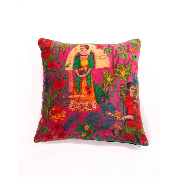 Linen Connections Frida Kahlo Velvet Cushion Cover Frida’s Garden Cushion Handmade Mexico Muertes Decorative Cushion 100% cotton velvet CC198