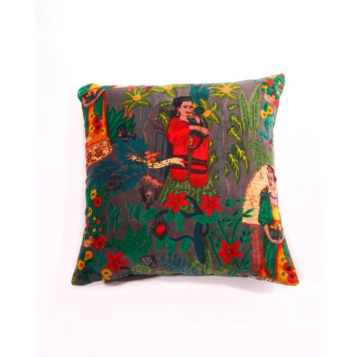 Linen Connections Frida Kahlo Velvet Cushion Cover Frida’s Garden Cushion Handmade Mexico Muertes Decorative Cushion 100% cotton velvet CC199