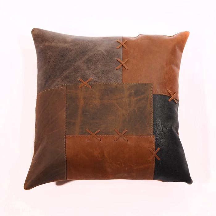 Linen Connections Genuine Leather Patchwork Cushion Cover Pillow Cover Leather Pillow Leather Cushion Vintage Leather Tan Pillow Cover CC150