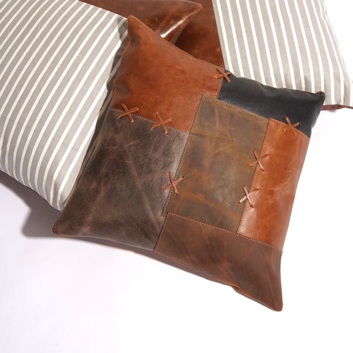 Linen Connections Genuine Leather Patchwork Cushion Cover Pillow Cover Leather Pillow Leather Cushion Vintage Leather Tan Pillow Cover CC150