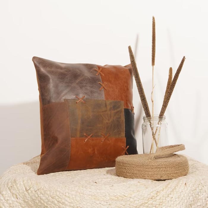 Linen Connections Genuine Leather Patchwork Cushion Cover Pillow Cover Leather Pillow Leather Cushion Vintage Leather Tan Pillow Cover CC150