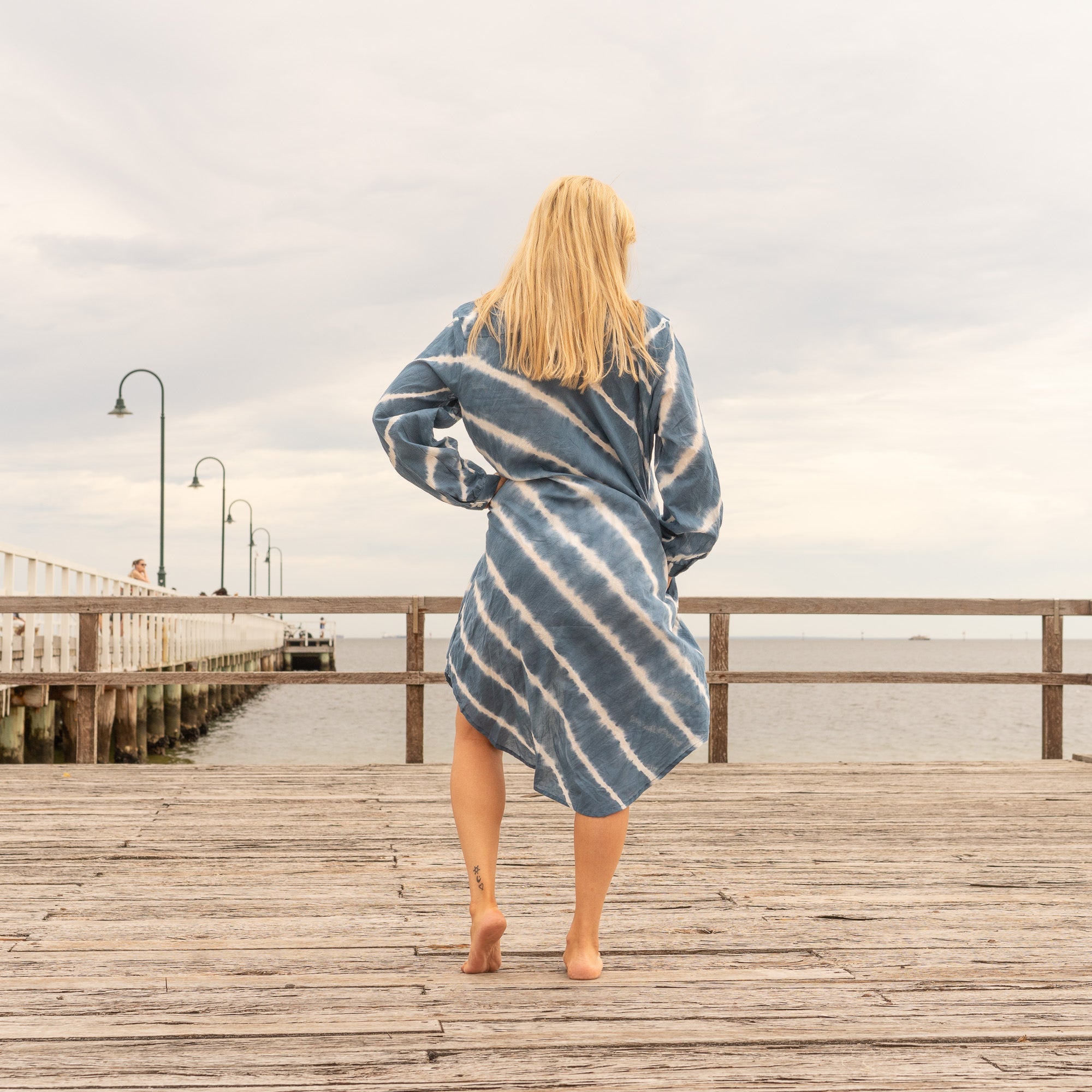Indigo blue maxi shirt dress in lightweight breathable cotton