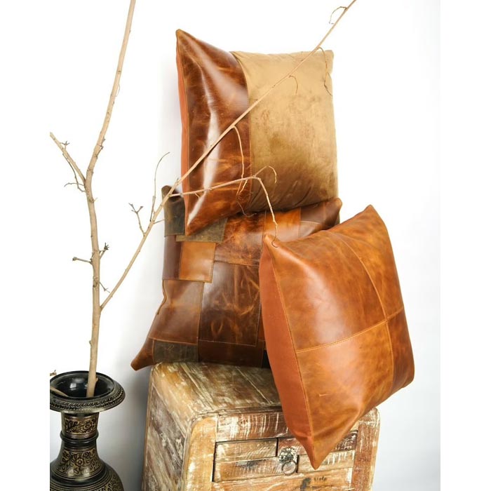 Melbourne Leather Co Genuine Leather Patchwork Cushion Cover Pillow Cover Leather Pillow Leather Cushion Vintage Leather Tan Pillow Cover CC151