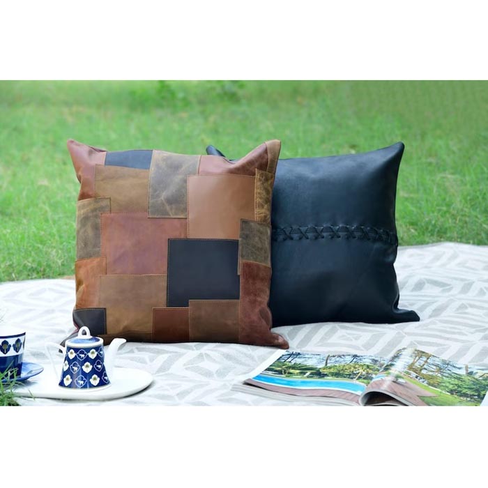 Melbourne Leather Co Genuine Leather Patchwork Cushion Cover Pillow Cover Leather Pillow Leather Cushion Vintage Leather Tan Pillow Cover CC152