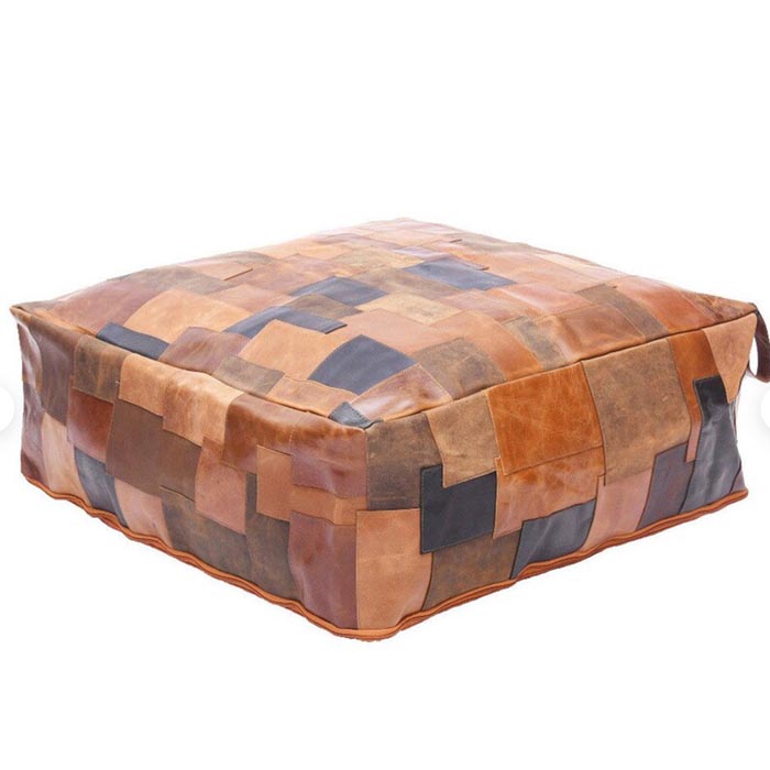 Moroccan Leather pouf, Tan ottoman pouf, Patchwork floor cushion, leather pouf ,gift, wedding, vintage, yoga, meditation cushion OT03