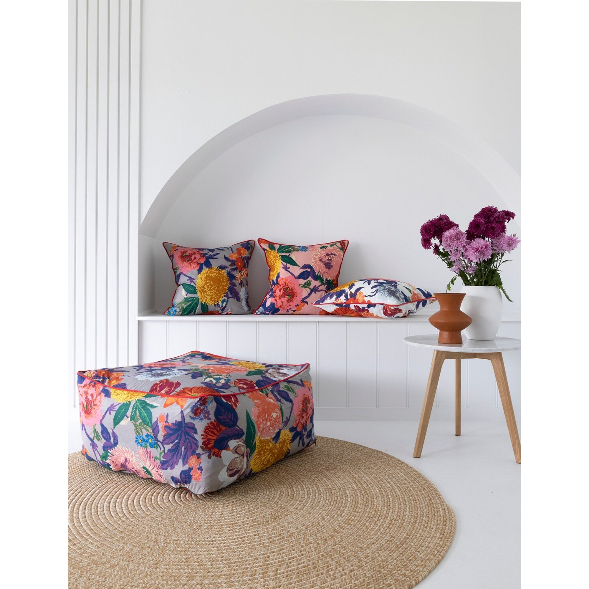 Frida Ottoman Cover Beanbag, Jungle Plants Mexican Painter Art Garden Country Mexico Muertes Ottoman - Purple Anthro