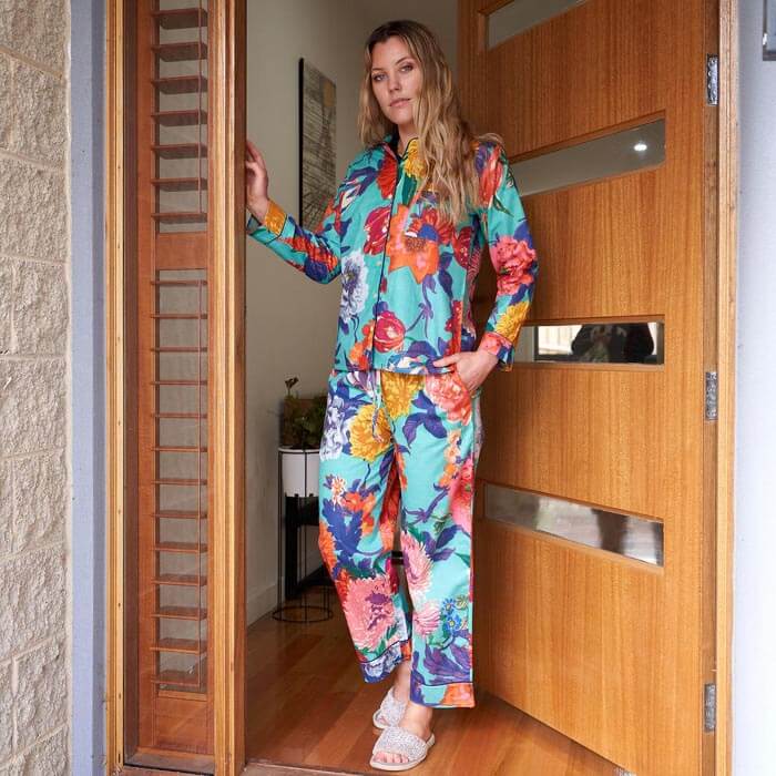 PJ Set Lounge Wear Multi Coloured Anthro Green Floral Includes 4 Sizes - S,M,L,XL PJ18