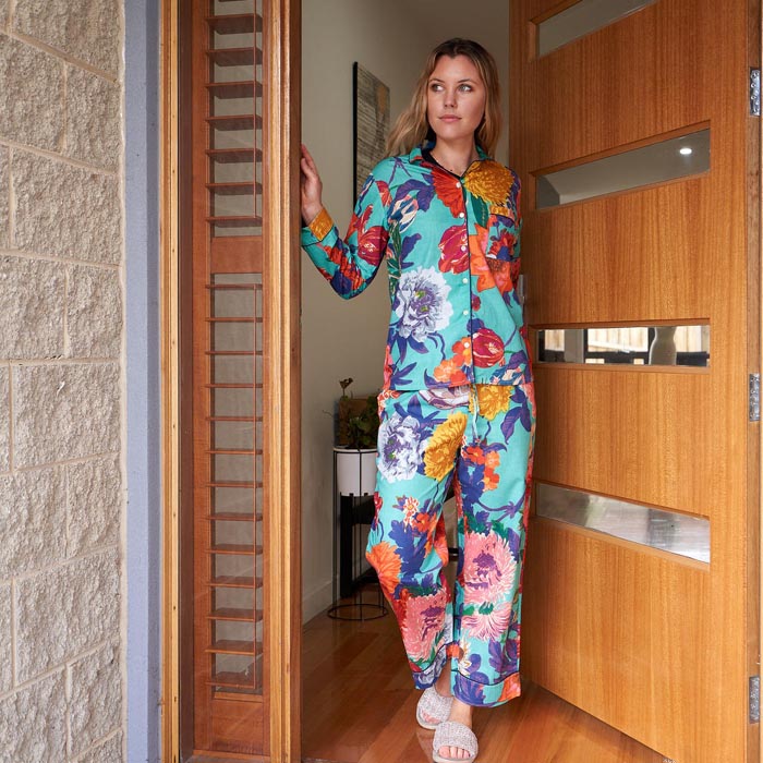 PJ Set Lounge Wear Multi Coloured Anthro Green Floral Includes 4 Sizes - S,M,L,XL PJ18