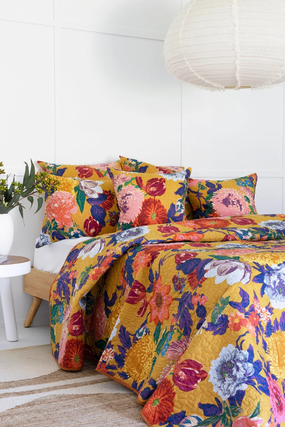 Floral Cotton Quilt Throw Bedspread Block Print Quilt Indian Quilt Comforter Duvet Cover Quilt Gift - Mustard Anthro
