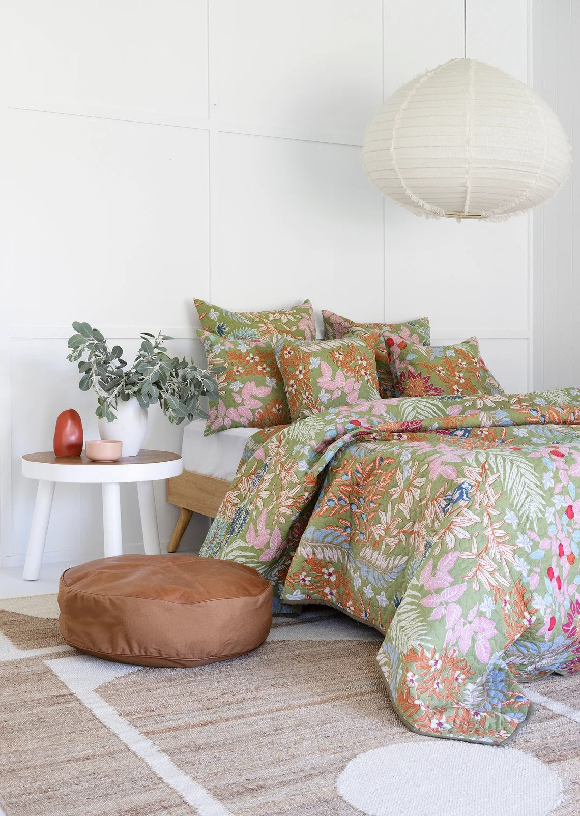 Floral Cotton Quilt Throw Bedspread Block Print Quilt Indian Quilt Comforter Duvet Cover Quilt Gift - Green Cherry Monkey