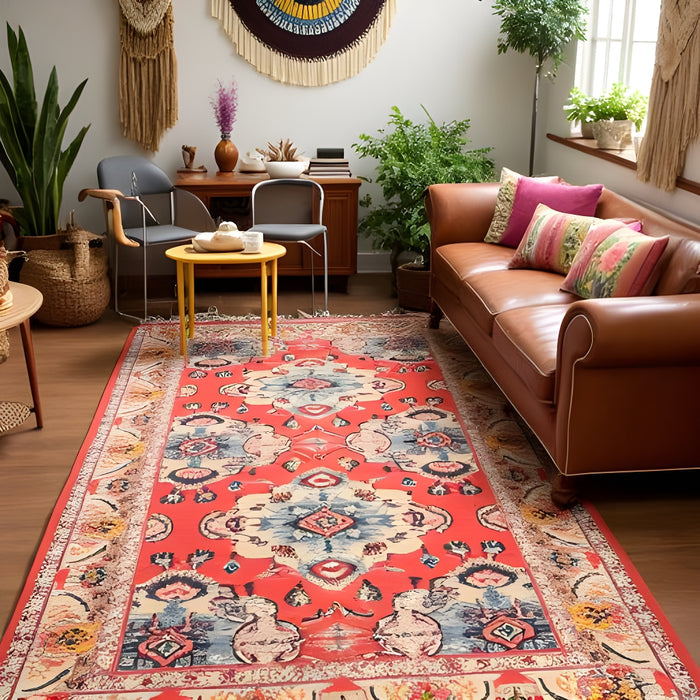 Boho Rug | Vintage-Inspired Tribal Red | Handwoven Accent