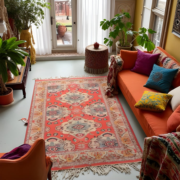 Boho Rug | Vintage-Inspired Tribal Red | Handwoven Accent