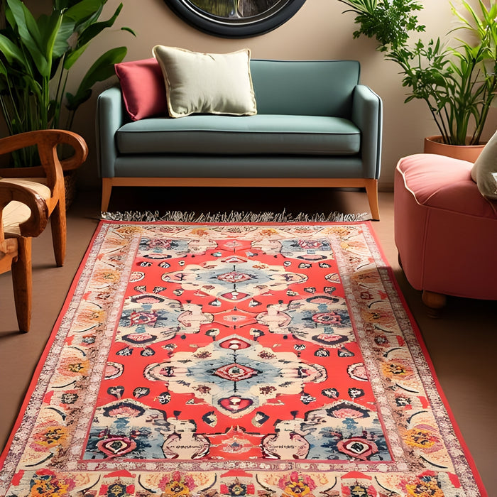 Boho Rug | Vintage-Inspired Tribal Red | Handwoven Accent