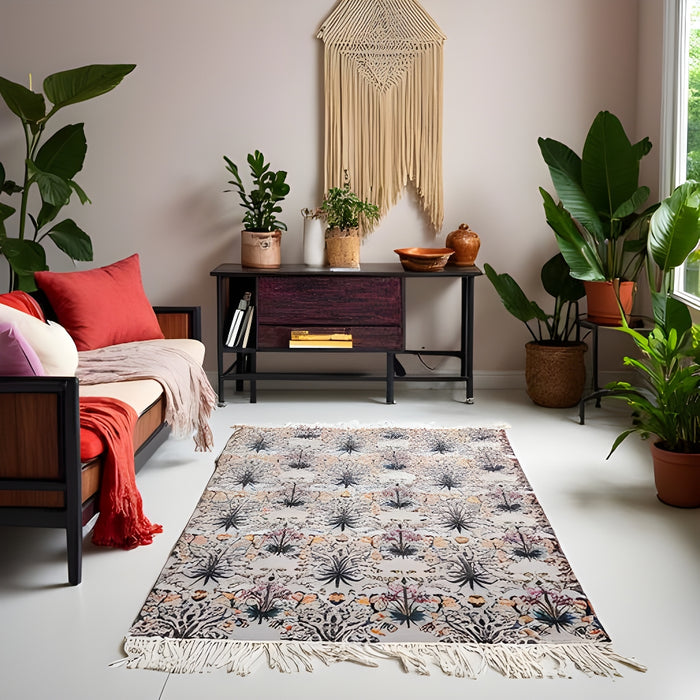 Boho Rug | Botanical Bloom Flatweave | Handwoven Cotton