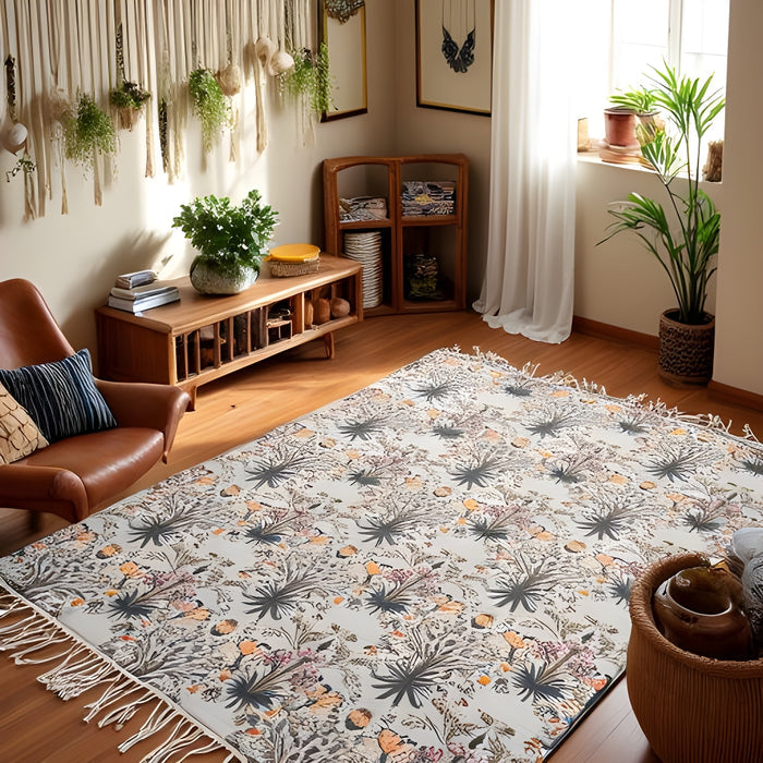 Boho Rug | Botanical Bloom Flatweave | Handwoven Cotton