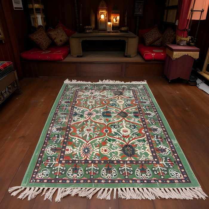 Boho Rug | Mughal-Inspired Botanical | Flatweave Cotton | Artisan-Made