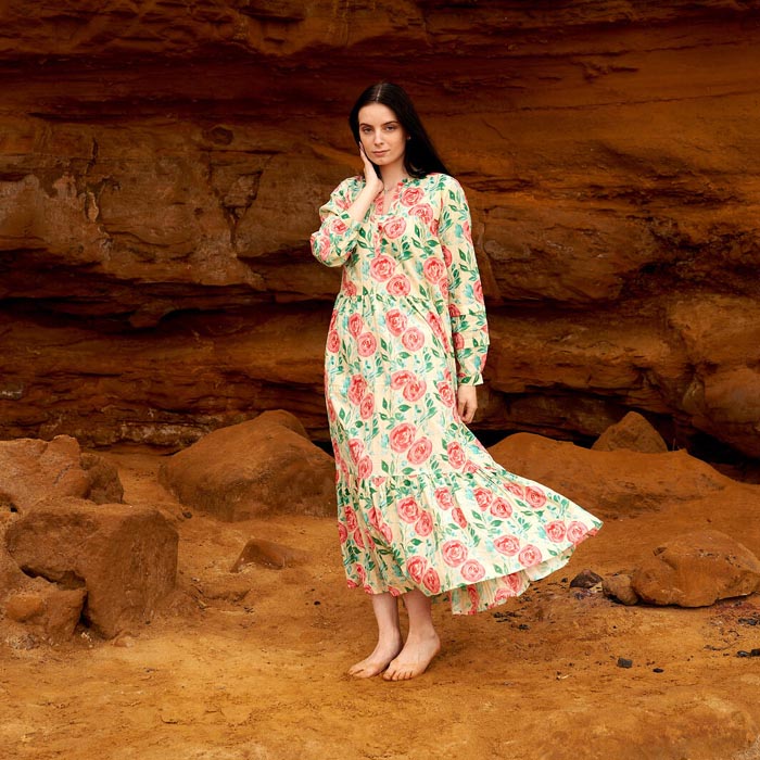 Set of 2 Cotton Maxi Dress Summer Dress Boho dress Long Boho Dress Floral roses Price includes 2 Sizes S,M,L,XL BD23