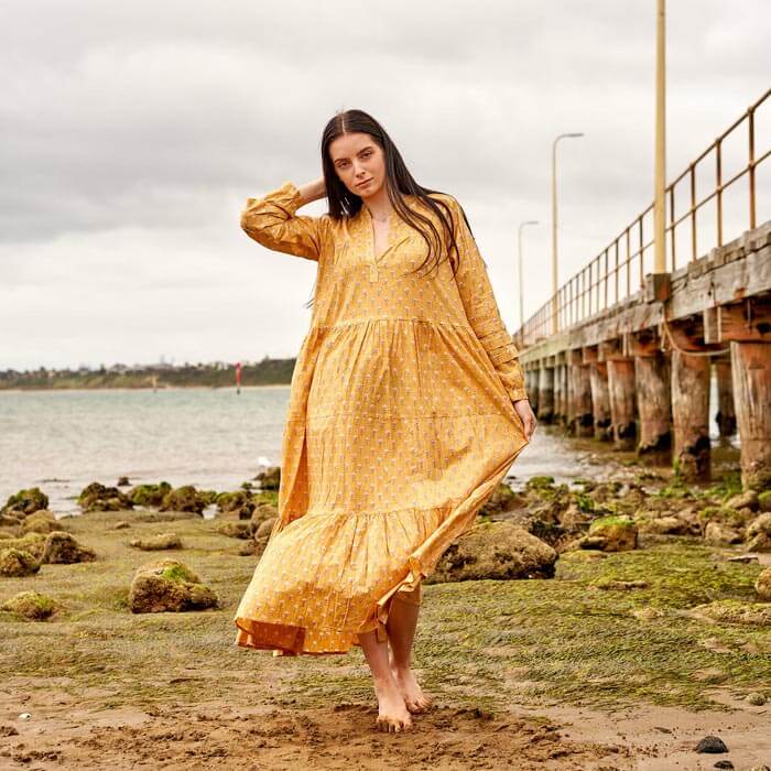 Set of 2 Cotton Maxi Dress Summer Dress Boho dressLong Boho Dress Block Print Mustard Price includes 2 Sizes S,M,L,XL BD9