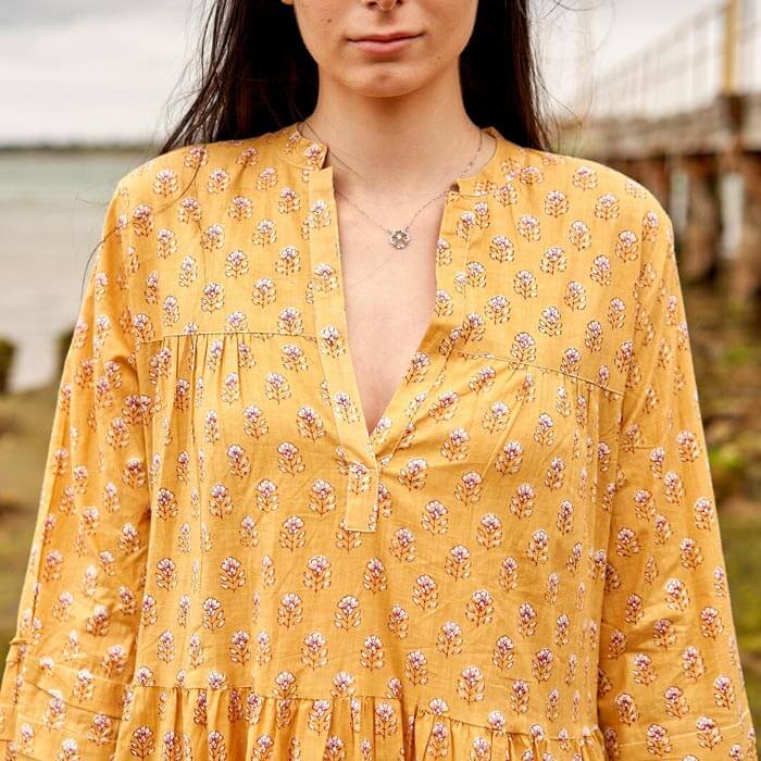Set of 2 Cotton Maxi Dress Summer Dress Boho dressLong Boho Dress Block Print Mustard Price includes 2 Sizes S,M,L,XL BD9