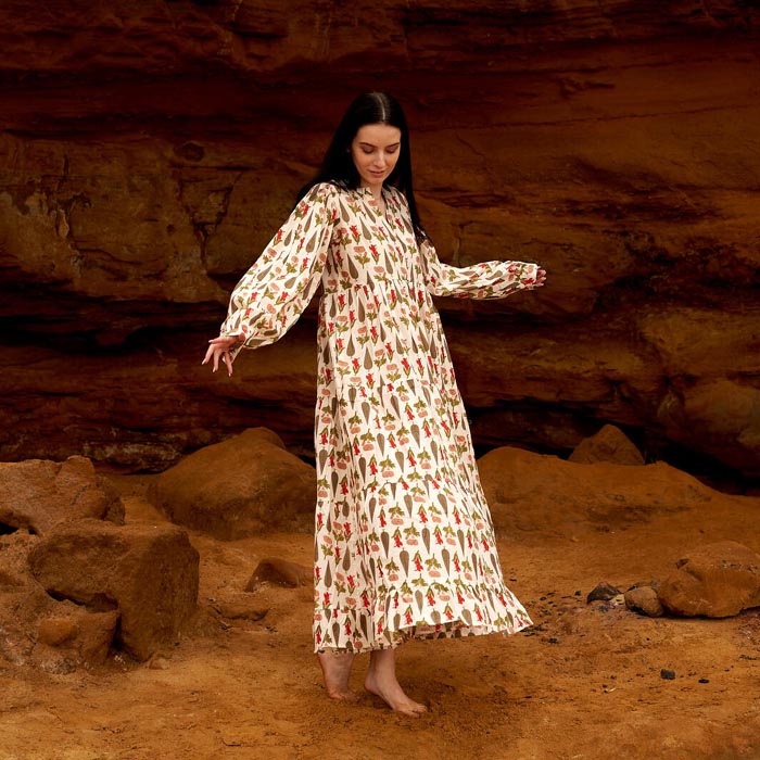 Set of 2 Cotton Maxi Dress Summer Dress Boho dressLong Boho Dress Block Print White Price includes 2 Sizes S,M,L,XL BD11