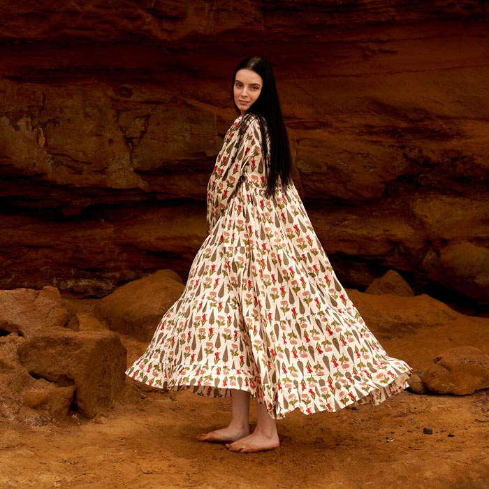 Set of 2 Cotton Maxi Dress Summer Dress Boho dressLong Boho Dress Block Print White Price includes 2 Sizes S,M,L,XL BD11