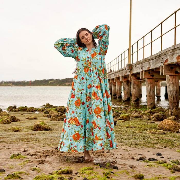 Set of 2 Cotton Maxi Dress Summer Dress Boho dressLong Boho Dress Floral Blues Price includes 2 Sizes S,M,L,XL BD3