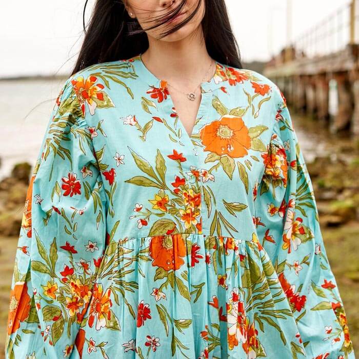 Set of 2 Cotton Maxi Dress Summer Dress Boho dressLong Boho Dress Floral Blues Price includes 2 Sizes S,M,L,XL BD3