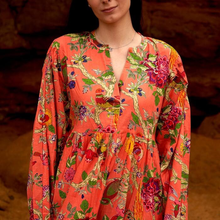 Set of 2 Cotton Maxi Dress Summer Dress Boho dressLong Boho Dress Floral Orange Price includes 2 Sizes S,M,L,XL BD12