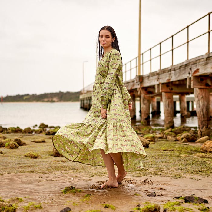 Set of 2 Cotton Maxi Dress Summer Dress Boho dressLong Boho Dress Green Tiger Print Price includes 2 Sizes S,M,L,XL BD2